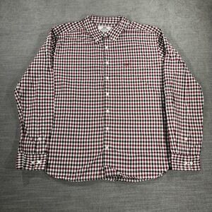 Madda Fella Button Down Shirt Mens XL Burgundy Gingham Check Excellent‎ Cotton